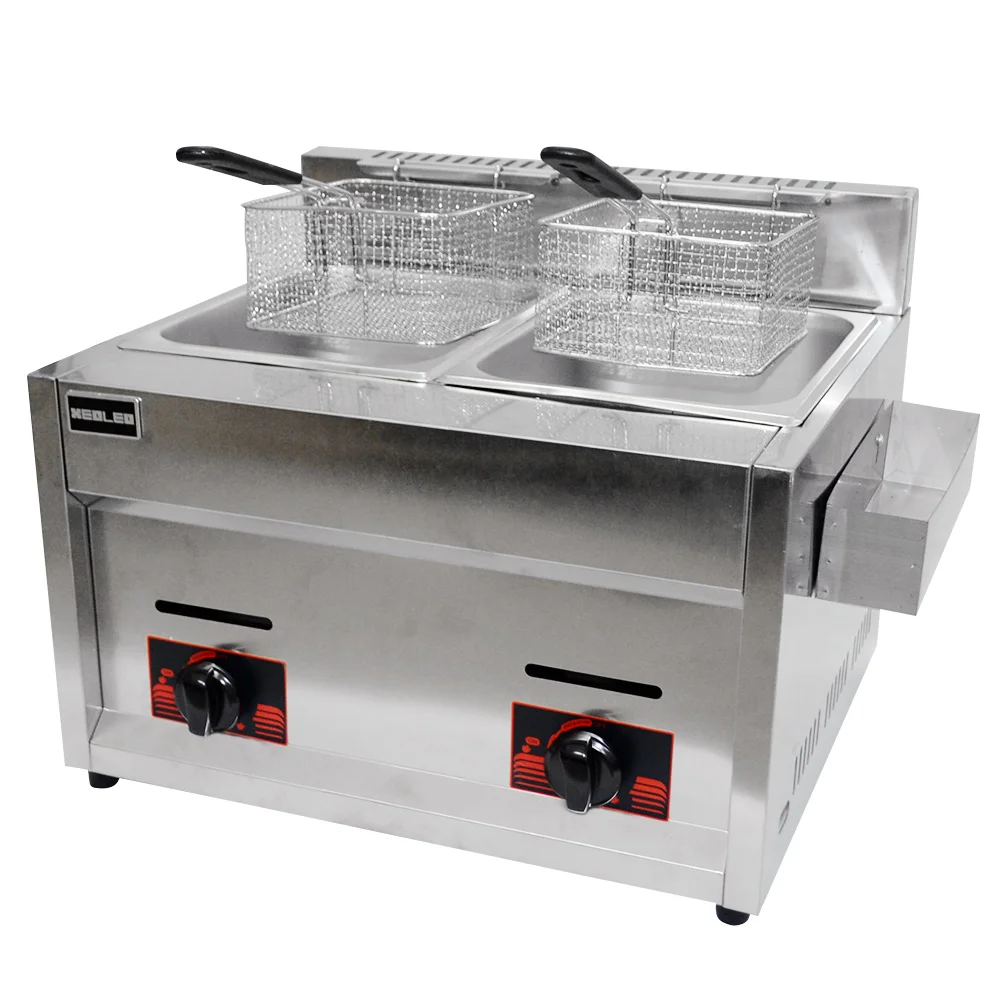 XEOLEO Commercial Gas Fryer 6L*2 Deep Stainless Steel Machine Two Tanks Double Sieve Chicken/French Kitchen Restaurant Food 5