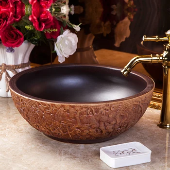 

Colorful China Artistic Handmade Engraving Ceramic Lavobo Round Countertop handmade ceramic small wash basin bathroom sinks