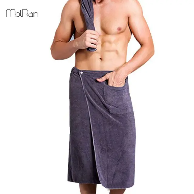 2pcs Fashion Men Bath Towel with Pocket Wearable Magic Mircofiber Fabric Soft Swimming Beach Bath Towels Solid Male Face Towel