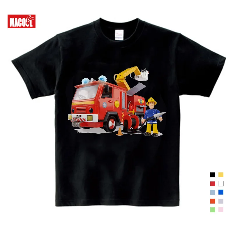 2019 Children Cartoon Fireman Sam Print Cotton T-shirts for Boy Shirt Girl Short Sleeve Tee Tops Clothes Kids Clothing 3T-9T