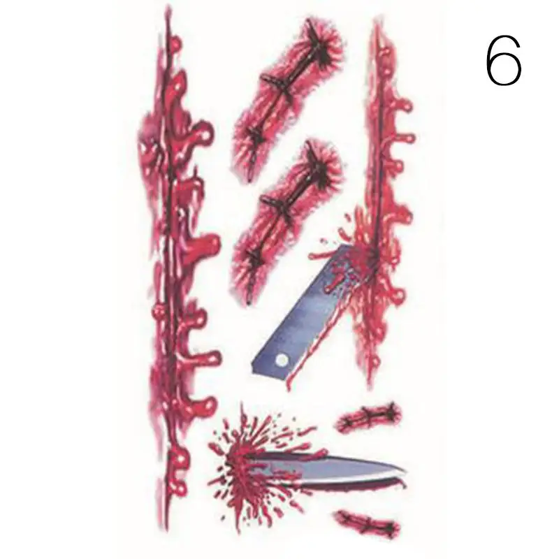 8 видов стилей Анти-с водяным знаком горлышко в форме тела Стикеры s Хэллоуин ужас раны яркие картин крови рана; Шрам Татуировки Стикеры - Цвет: 6