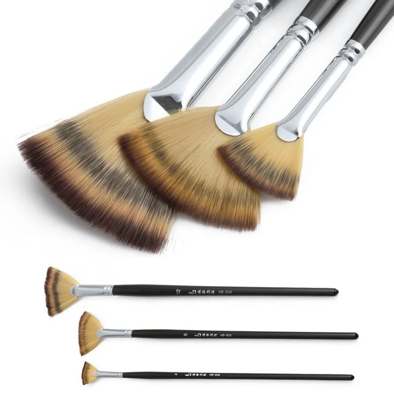 

3 Size Fan Brush Wooden Handle Pen Set for Oil Acrylic Watercolor Painting Artist Practical Makeup Brushes Cosmetic Tool