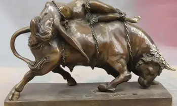 

China Bronze Copper Decoration Sculpture Bull Cow Cattle Ox Beauty Woman Statue
