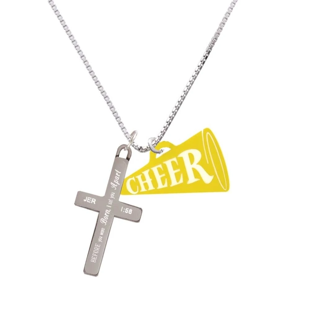 Acrylic 1.25 Yellow Cheer Megaphone - I Set You Apart - Cross Necklace