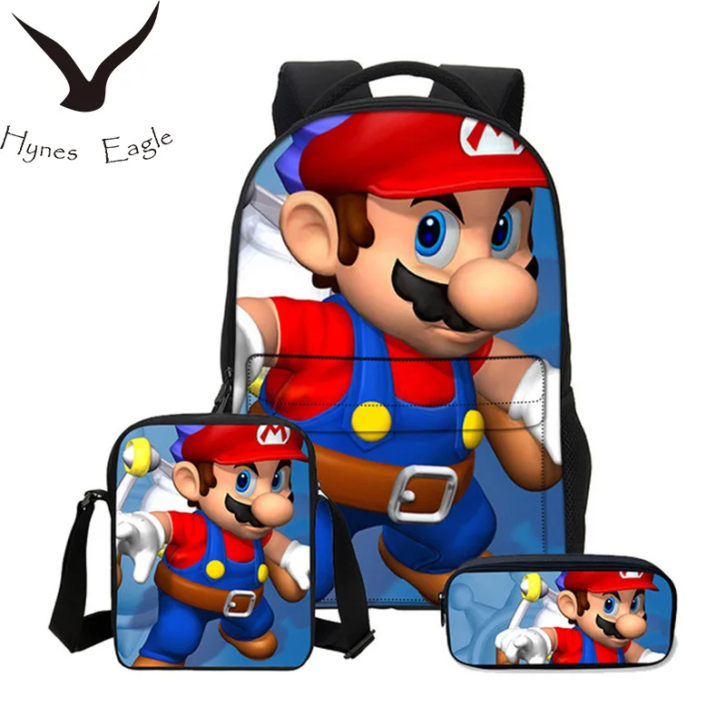 

Hynes Eagle 3Pc/Set Combination Bag For Kids Super Mario 3D Printing Backpacks Casual Shoulder Laptop Bag Mochila Escolar