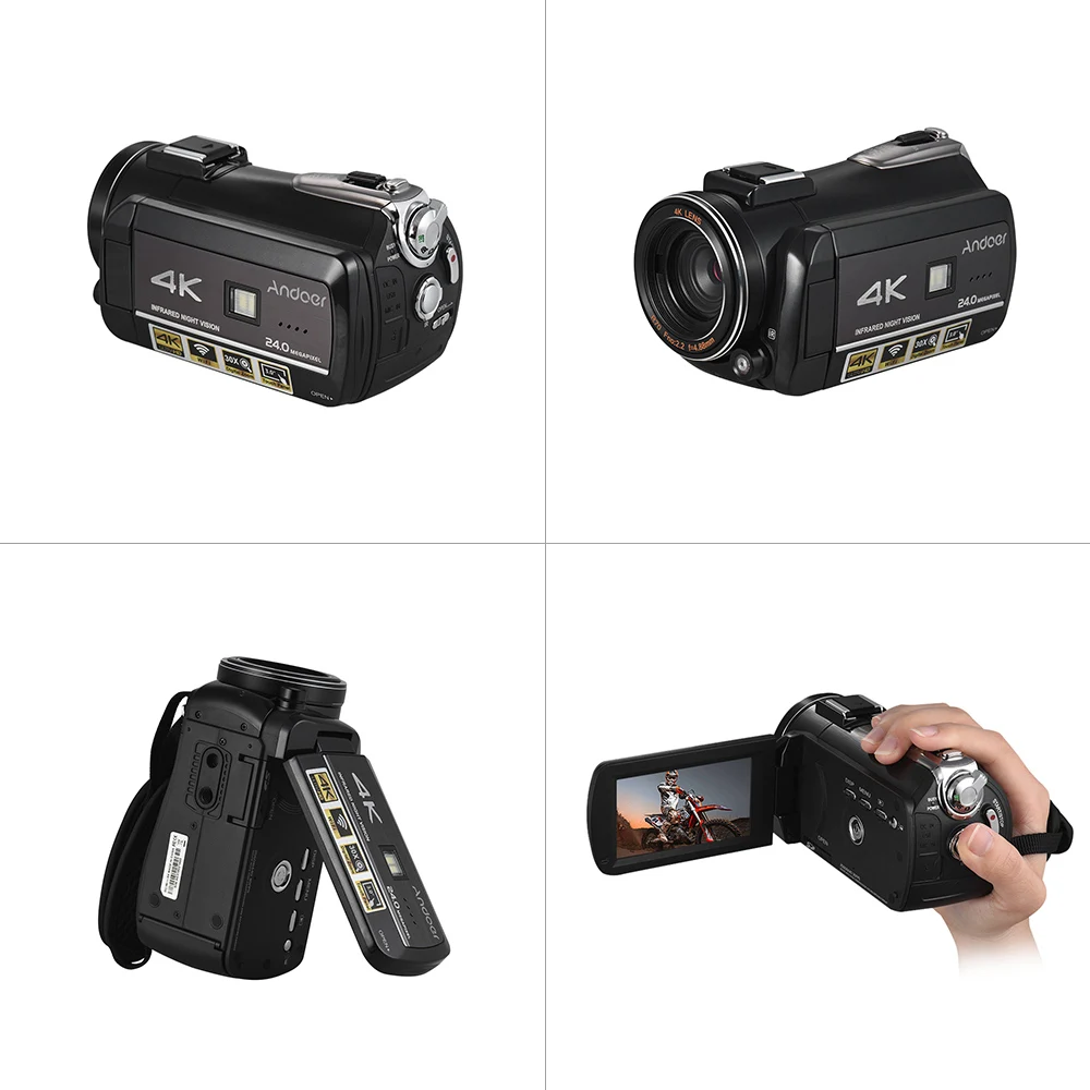 Andoer Профессиональная цифровая видеокамера 4K UHD 24MP Camara Camcorder w/0.39X широкоугольный объектив бленда внешний микрофон