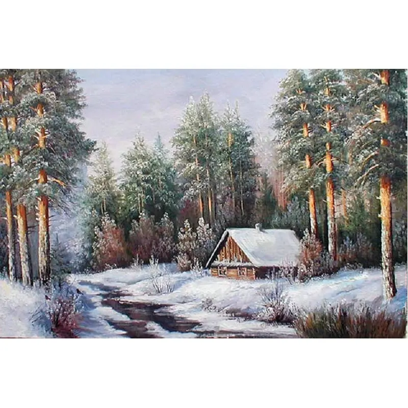 

5D Diy diamond painting cross stitch winter landscape Wooden house rhinestones Mosaic paste full diamond embroidery snow tree