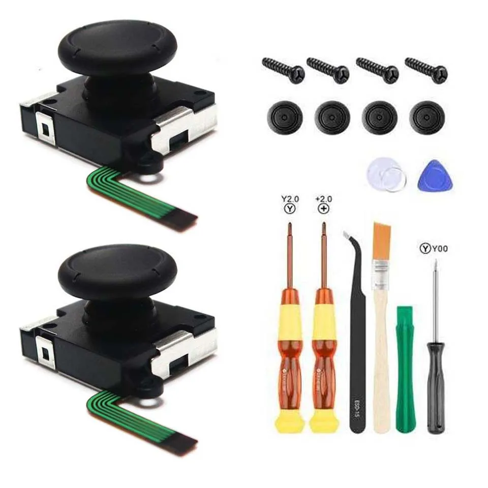 

Nintend Switch Joystick Replacement Repair Kit-3D Left/Right Analog Thumb Stick/Tri-Wing/Cross Screwdriver/Pry Tools/Thumb Grips
