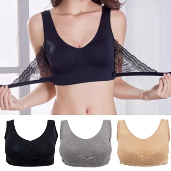 

Women Bras Fitness Sports Bras Wirefree Top Push Up Seamless Cross Front Side Buckle Lace Sexy Gym Vest Solid Underwear