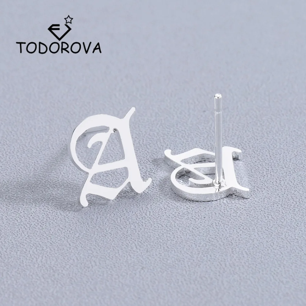 

Todorova New Capital Initial A Earrings Rose Gold Stainless Steel Stud Earrings for Women Alphabet Cartilage Ear Studs brincos
