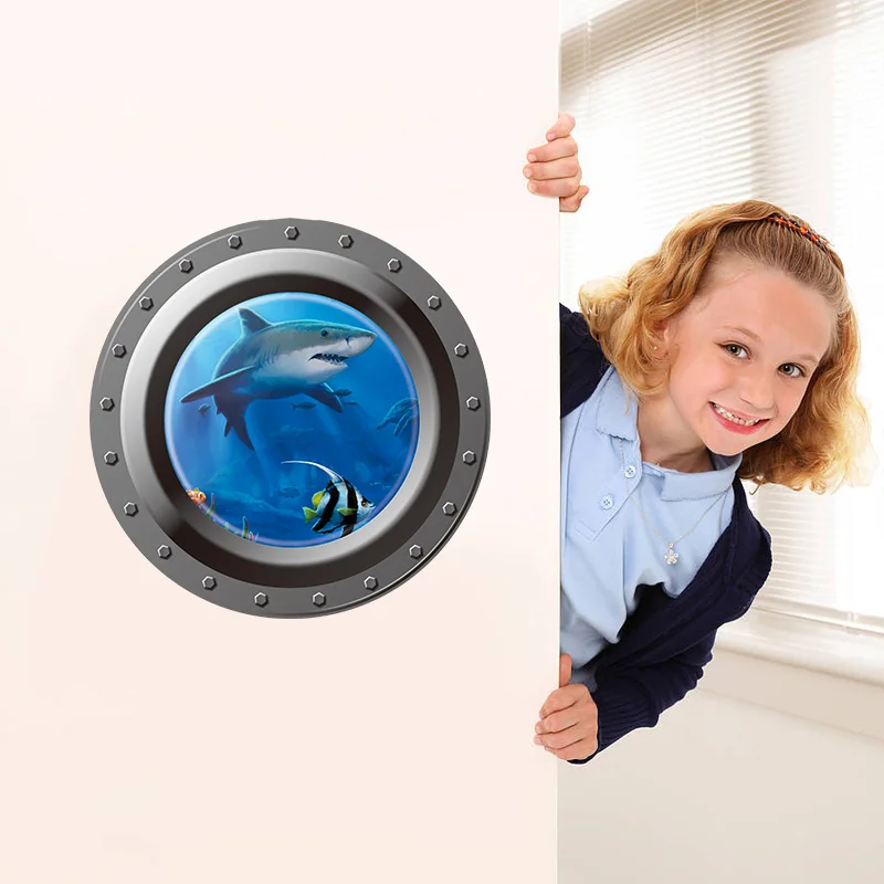 Underwater world submarine window Wall Stickers For Kids Girls Room Decor Decals Self Adhesive Posters