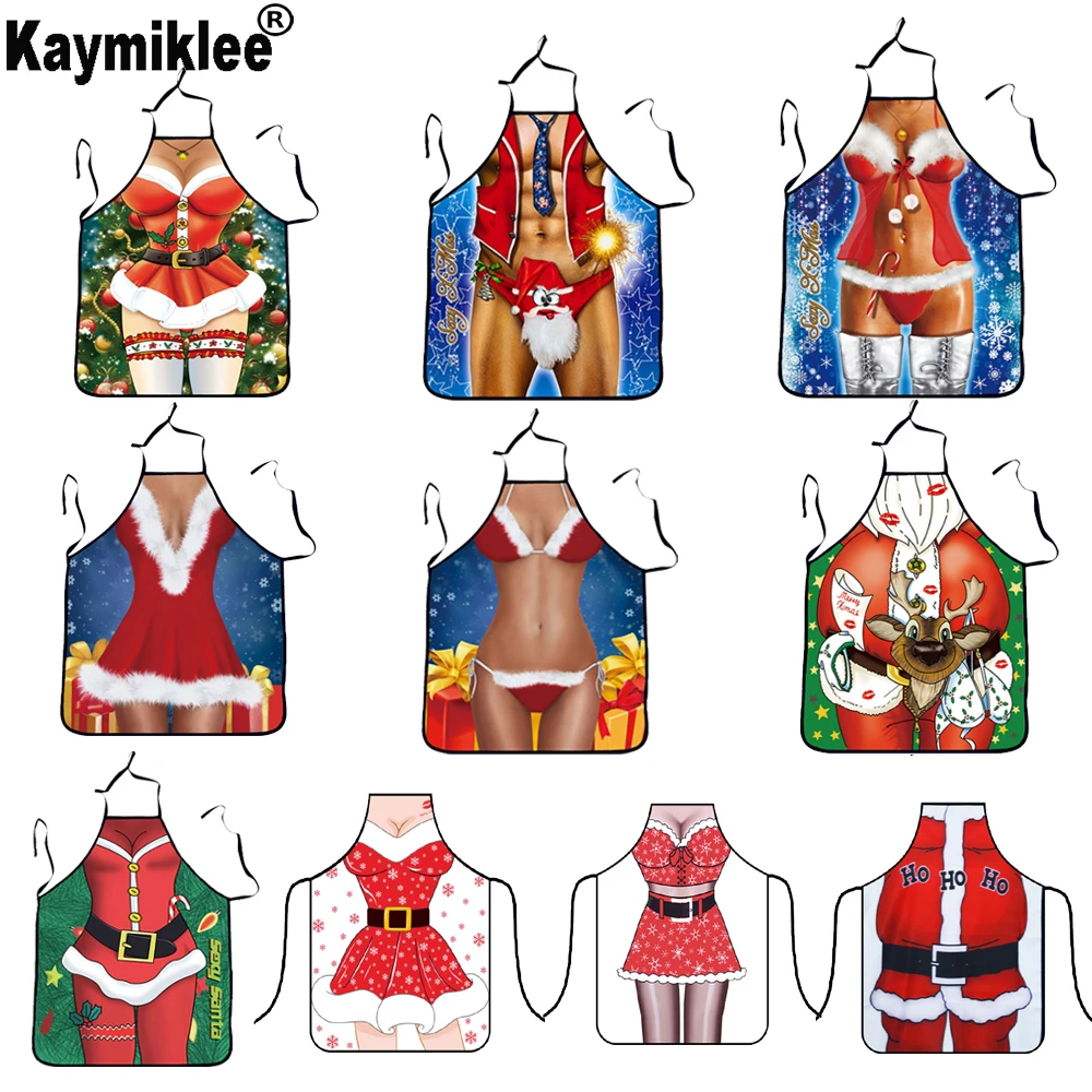 

10 Colors Christmas Funny Kitchen Aprons for Woman Xmas Decoration personality Novelty Creative Couple Party Gifts CWQ036