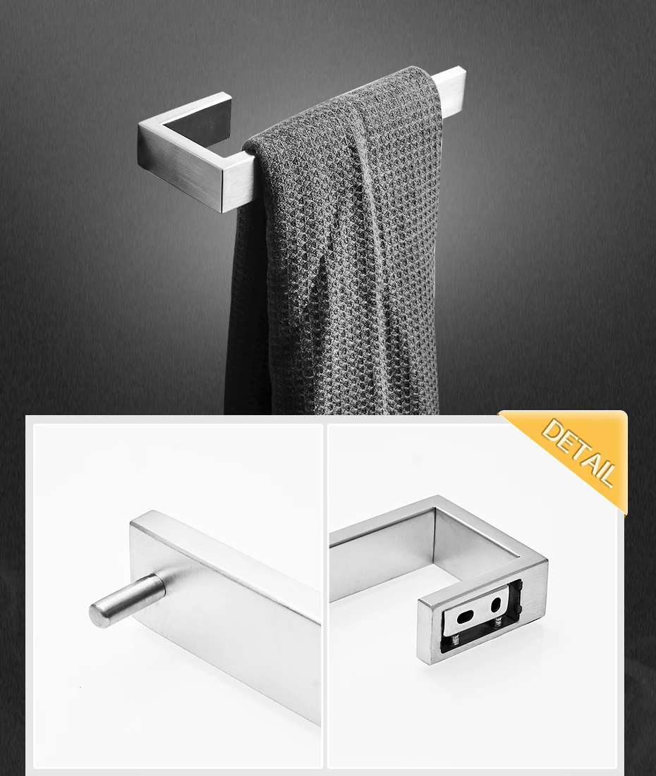 Fapully 304 Stainless Steel 4pcs/Kit Brushed Wall Mount Towel Bar Cloth Hook Paper Holder Bathroom Accessories Sets Hardware