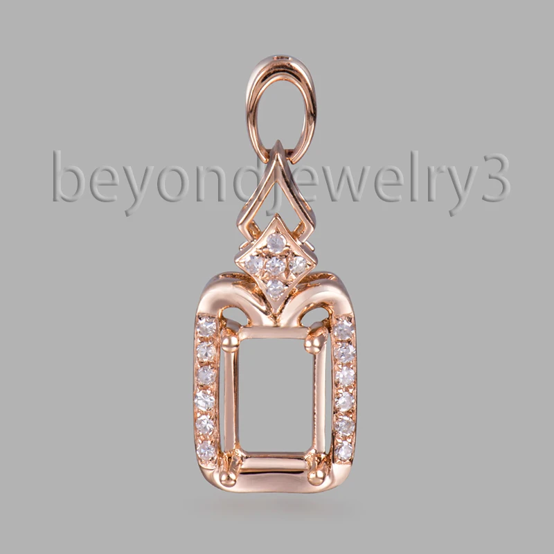 

Emerald Cut 5x7mm Diamond Semi Mount Pendant 18K Rose Solid Gold pendants For Women Diamond Jewelry WP078