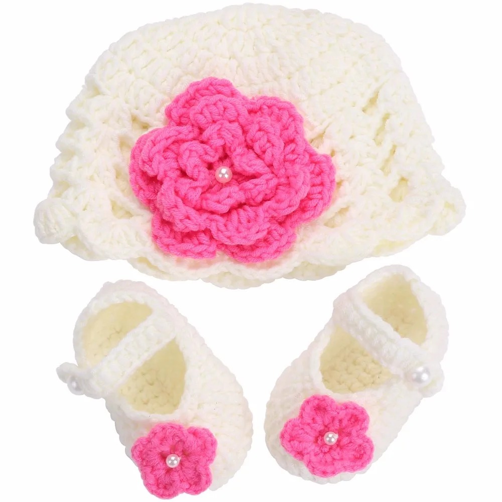 

Flower Baby Shoes Girls Hat Crochet Photography Props Set,Handmade Boutique Toddler Shoes,Crib Baby Sapato Infantil Menina Shoes