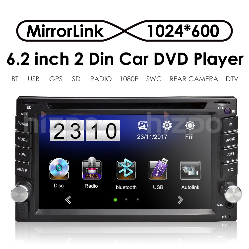 Cheap New! Universal 2Din In Dash Car DVD Player GPS Stereo Radio Touch screen BT USB Mirrorlink RDS 1024*600 SWC DTV Rear View Camera 2