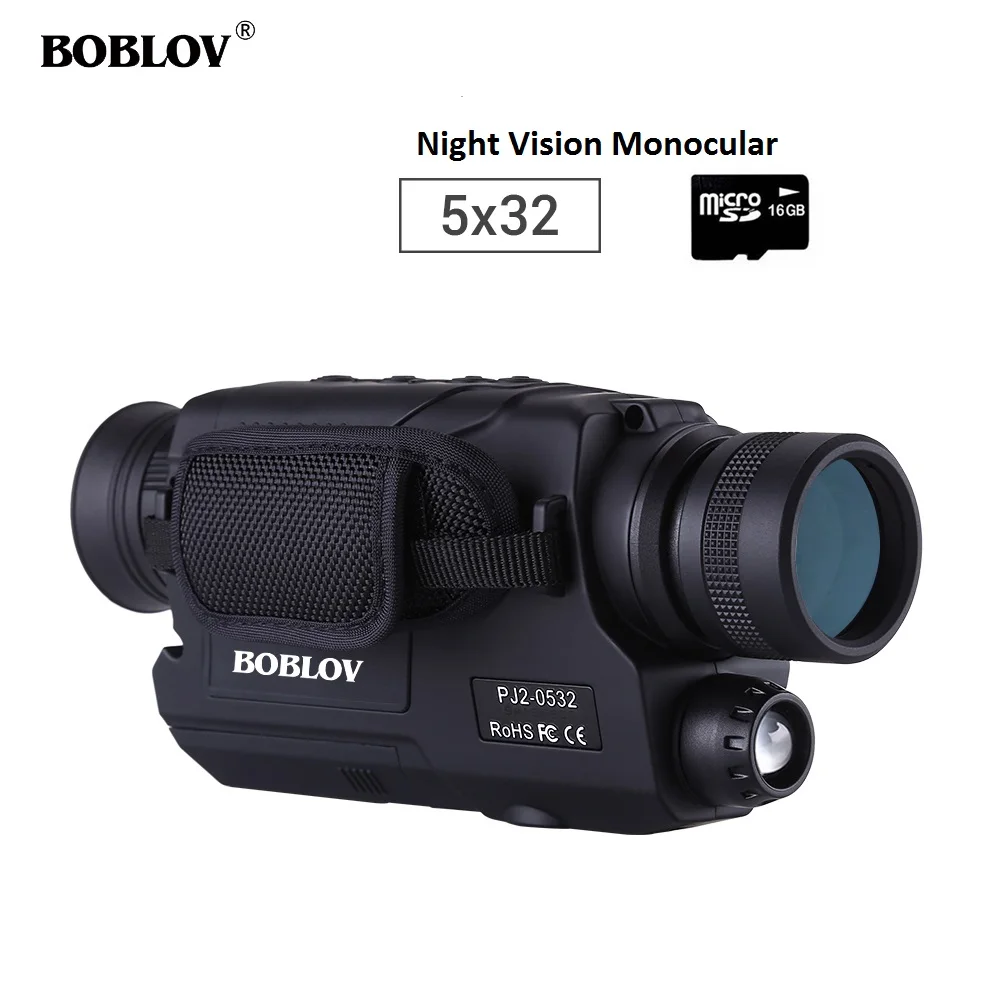 BOBLOV PJ2 5x32 цифровой Инфракрасный ночного видения очки Монокуляр 200 м Диапазон бесплатно 16 Гб DVR для охоты телескоп Военный Тактический