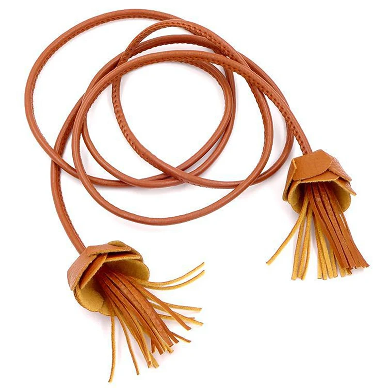 159cm Women Ladies Braided Belt PU Leather Tassel Thin Waist Tassels