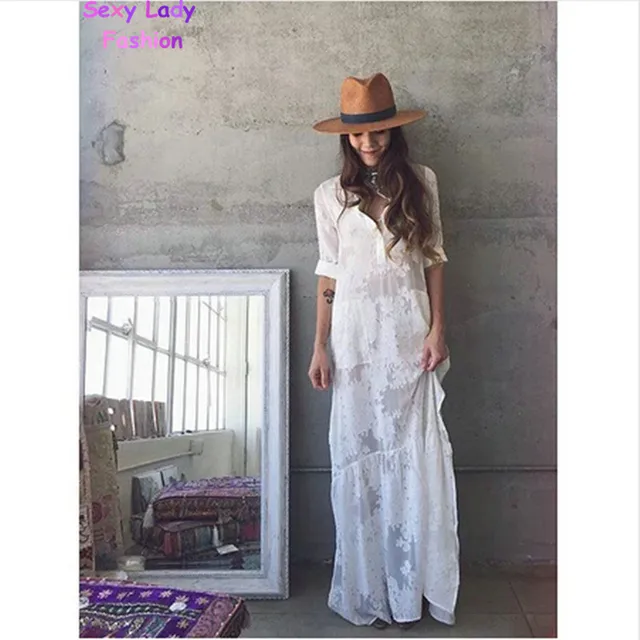 white long sleeve bohemian maxi dress