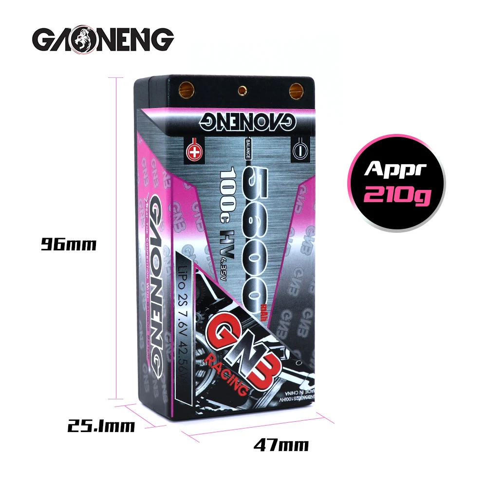 Gaoneng GNB 5600mAh 7,6 V 100C 2S Жесткий Чехол коротышка LiHV LiPo аккумулятор 4,0 мм разъем типа "банан" для автомобиля B5M 22 22T SCT Запчасти для гоночных автомобилей