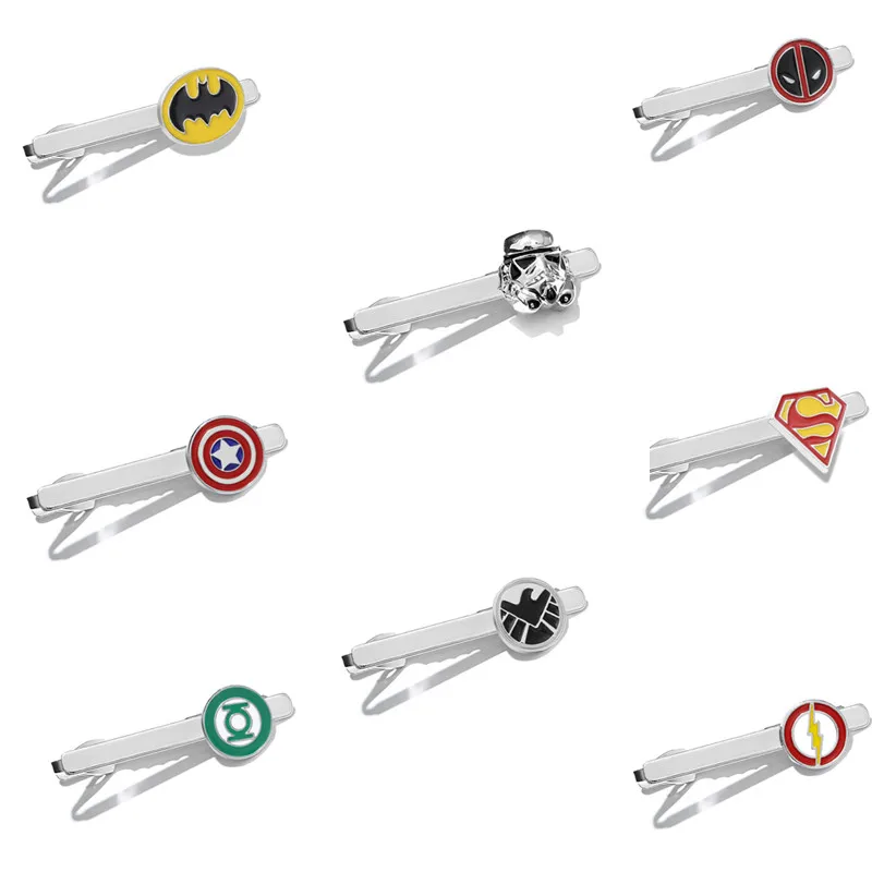 

Euro-American Hot Movie the Avengers Superman Deadpool Flashman Green Lantern Batman Cufflinks Star was Metal Alloy Tie Clips