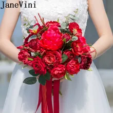 JaneVini темно-красные цветы для невесты Винтаж пион шелк Жених цветок искусственный букет невесты Свадебный декор брошь букет