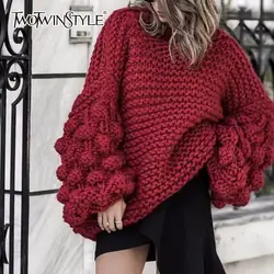 TWOTWINSTYLE Вязание вязаный пуловер для женщин фонари рукавом Водолазка джемперы Топы корректирующие женские повседневная одежда Большие