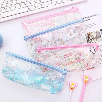 

Coloffice Colorful Large Capacity Pencil Case Oil Sequin Transparent Pen Bag Stationery Storage School Supplies 21*20*9cm 1PC
