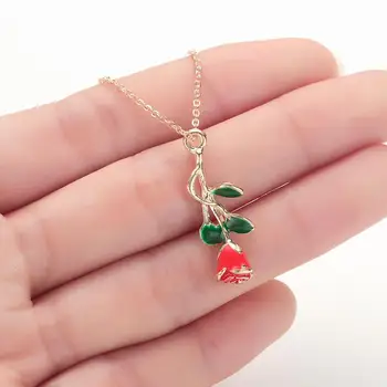 

CHENGXUN Vivid Rose Flower Pendant Necklace Women Girls Red Rose Romantic Jewelry Everyday Accessory Anniversary for Lovers