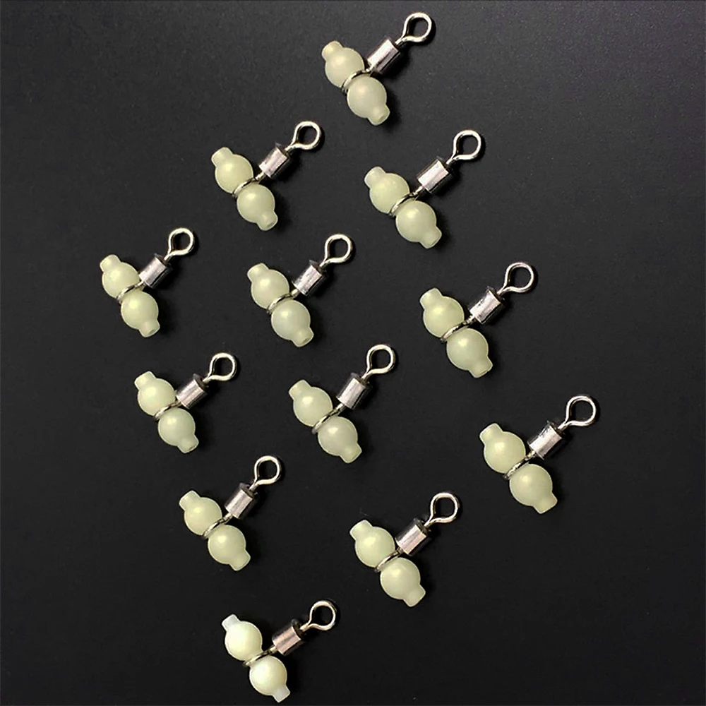 

12Pcs Fishing 3 Way Rolling Swivel T-shape Cross-line Connector with Luminous Beads Sea Fishing Accessories Tackle