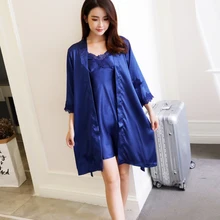 Весенний сексуальный халат платье наборы женские кружевные атласные топы брюки пижамный комплект ночное женское белье летняя элегантная женская домашняя одежда