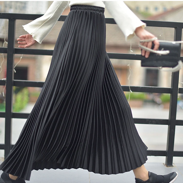 2018 Женская длинная Плиссированная юбка с высокой талией Женская белая длинная юбка женская Осень Высокое качество винтажная Женская Макси