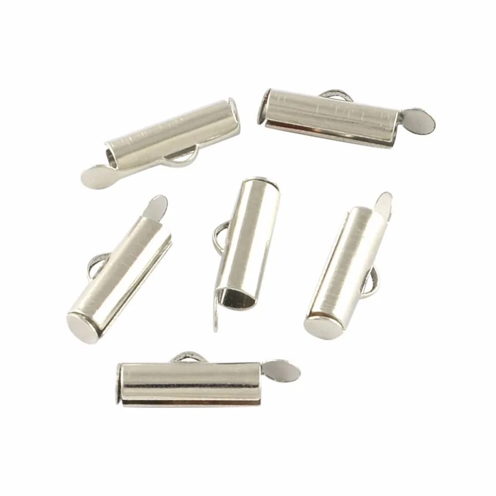 

50pcs 6x16x4mm Iron Slide On End Clasp Tubes Slider End Caps Terminators Cord End/Tips Jewerlry Accessories 3.2mm Inner Diameter
