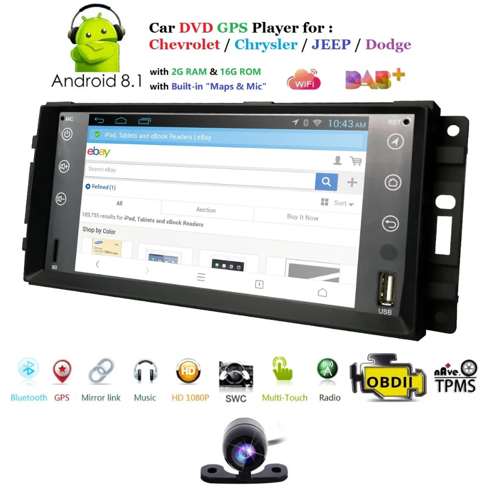 Perfect 2G+16G Hizpo Car Stereo GPS Player for Dodge Ram Challenger Jeep Wrangler JK Head Unit Single Din Touch Screen In dash Radio CAM 0