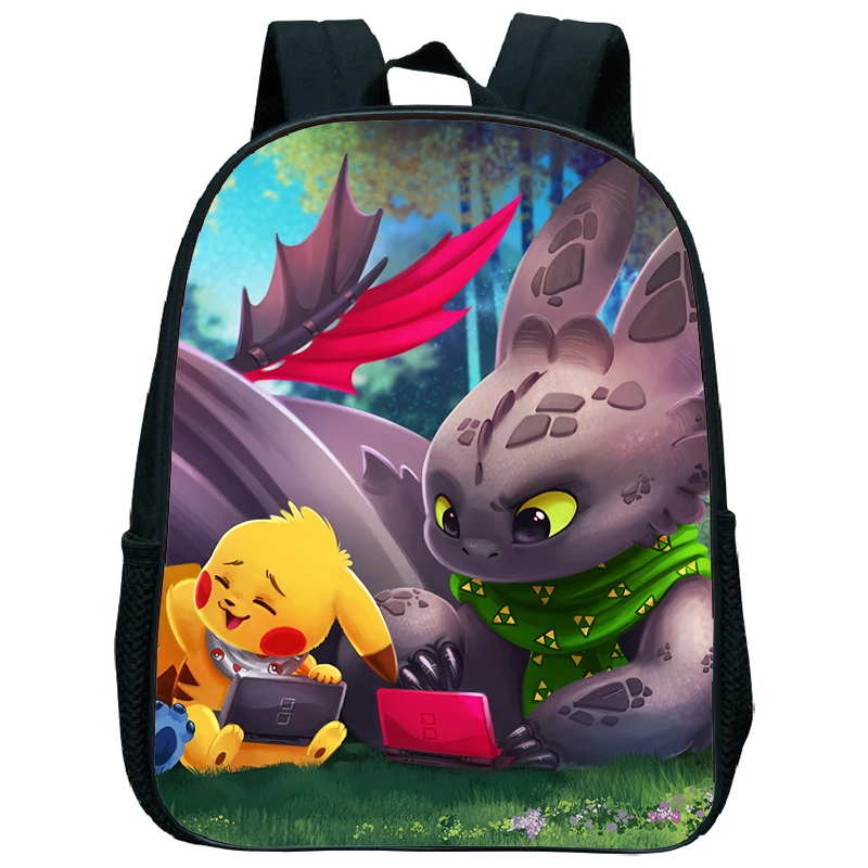 Детские рюкзаки Пикачу для девочек и мальчиков, Как приручить свой рюкзак с принтом дракона стежка, детский школьный рюкзак с рисунком, рюкзак для дошкольников - Цвет: 10