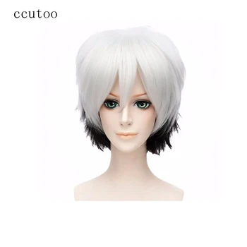 

ccutoo 12" Men's White Black Ombre Short Synthetic Hair High Temperature Cosplay Full Wigs Peluca
