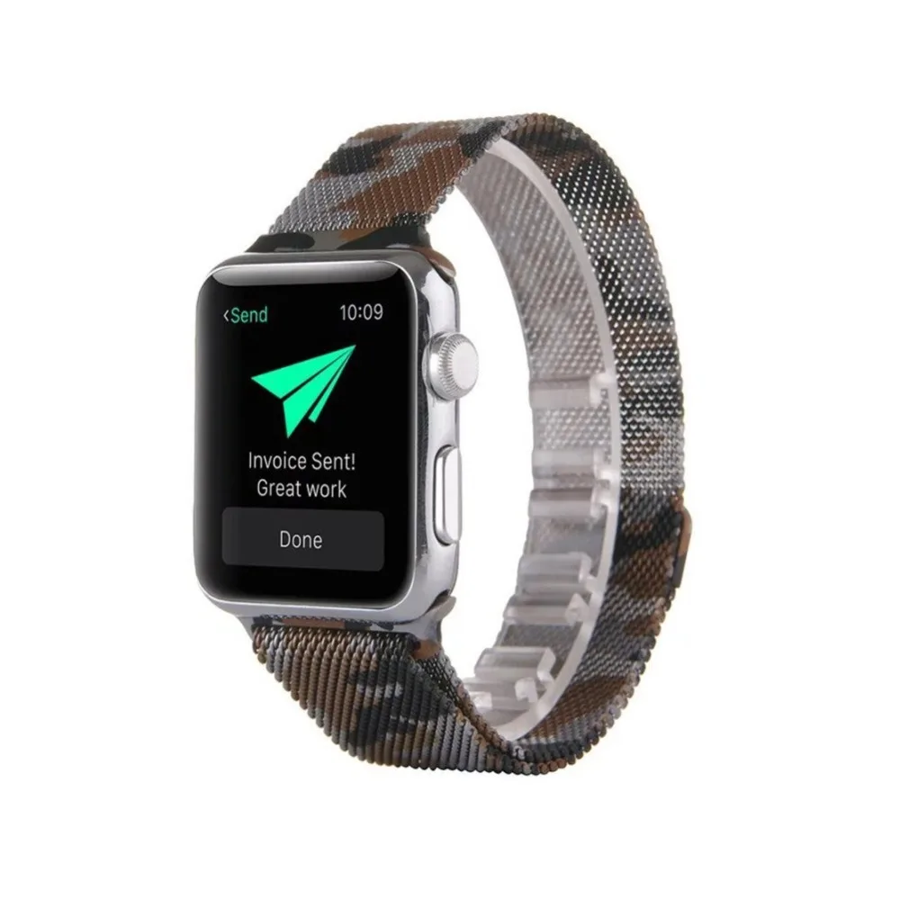  Camouflage Milan Case for Apple Watch 38 42 40 44 mm Loop Band Stainless Steel Metal Bands Shockpro