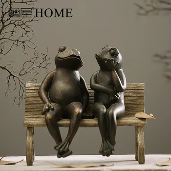 

American rustic retro handmade resin crafts American village Home Furnishing Nordic soft mounted display props resin frog