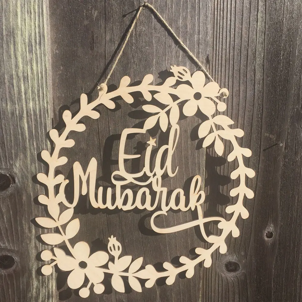 

Wooden Muslim Mubarak Wreath Creative Eid Mubarak Plaque Environmental Amadan Eid Decoration Party
