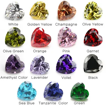 

1PCS Per Colors Total 15pcs Size 4x4mm ~ 10x10mm Heart Shape Loose Cubic Zirconia Stone