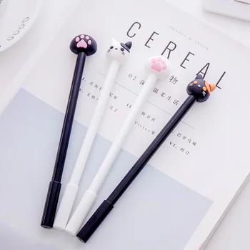 

4 Pcs/set Cartoon Korean Cute Kawaii Black White Cat Gel Pens Writing Office School Supplies Stationery Material Cat's Paw Pen