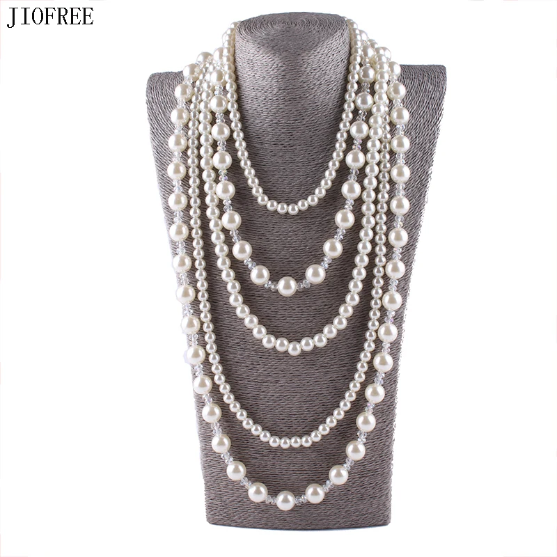 JIOFREE,, имитация жемчуга, длинные кисточки, кристалл, ожерелье для женщин, Свадебная вечеринка, ювелирное изделие, массивное ожерелье и кулоны, ювелирное изделие