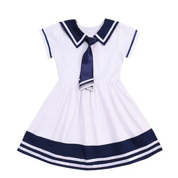 

Kids Girls Summer Cotton 100% Striped Dresses for Girls Children Sailor Collar Clothes Party Princess Dress 5-13 Years Old