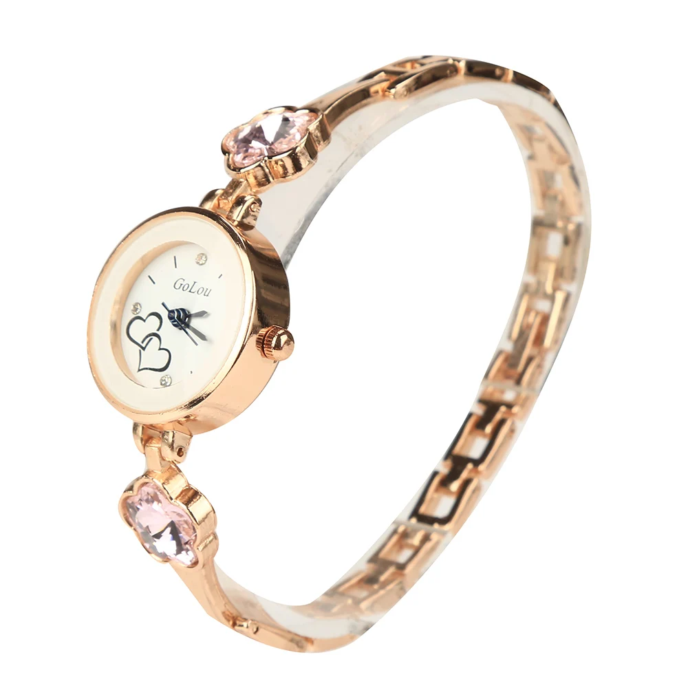 Горячая Распродажа розовое золото сердце браслет часы для женщин дамы кристалл платье кварцевые наручные часы Relojes Mujer GL-8011