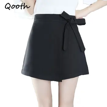 

Qooth 2018 Spring Sumemr Skirt Women Short Skort High Waist Solid Preppy Style A-line Skirt Young Girl Size 2XL Mini Skirt QH983