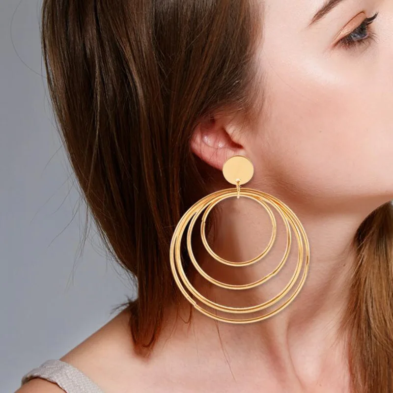 

Fashion Circle Earrings Hyperbole Modern Big Round Gold and silver Earrings Drop Dangle Earring for Women 2019 Statement Jewelry