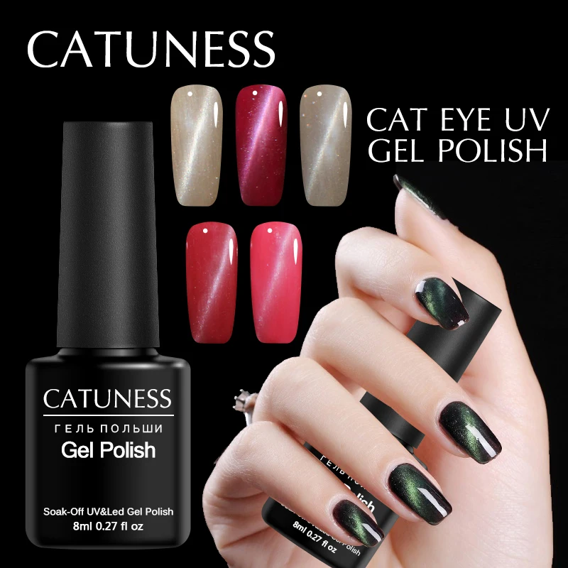 CATUNESS Fire Red Cat Eye Gel Nail Polish 2018 Newest 3D Poly