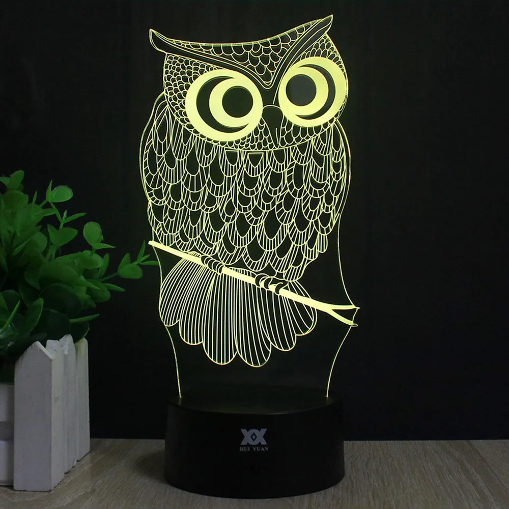 Dikirim Dari USA Gudang HUI YUAN Owl 3D Lampu 7 Warna Mengubah