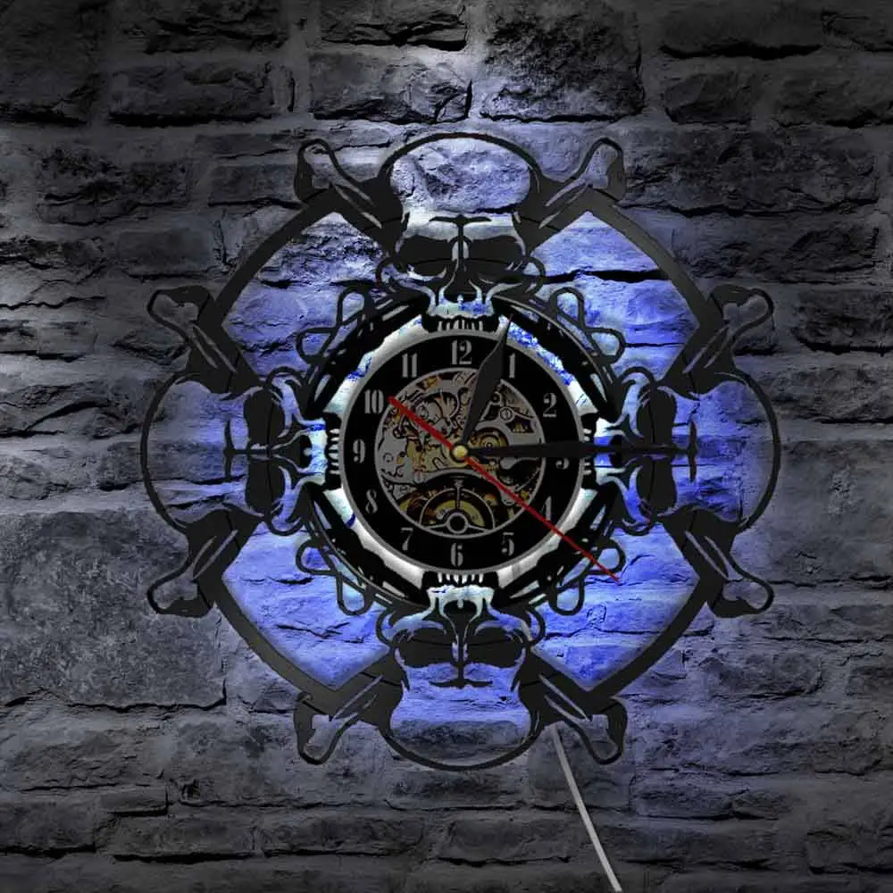 В стиле ретро с черепом дизайнерские настенные часы с черепом Виниловая пластинка настенные часы Скелет вампир мужские домашние украшения для Хэллоуина настенные дизайнерские часы