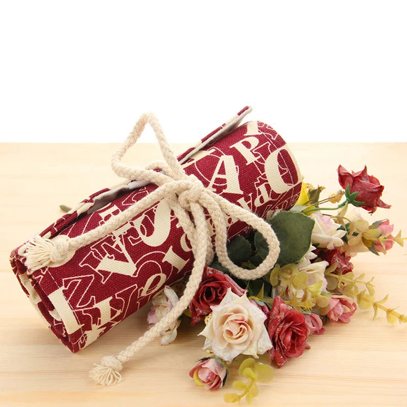  36/48/72 Pockets Pencil Wrap Portable Canvas Roll Up Pen Case Letters Stationary Storage Bag Pouch 